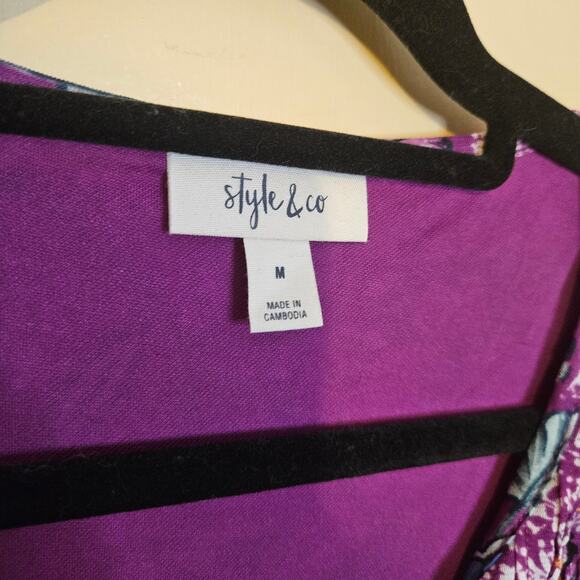 Style & Co Boho Purple Floral Flower Tunic Top 100% Nylon Size Medium M - Picture 3 of 10